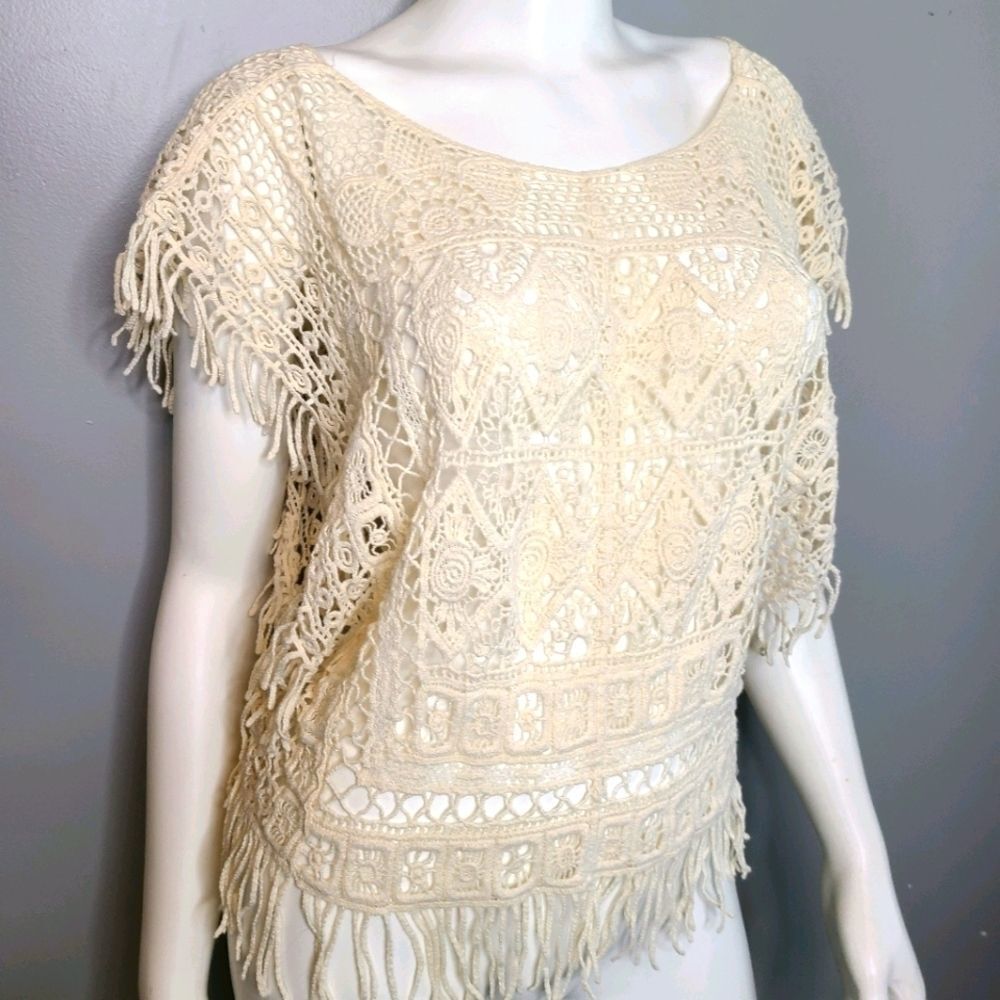 Cream Boho Crochet Top size Small - Picture 10 of 12